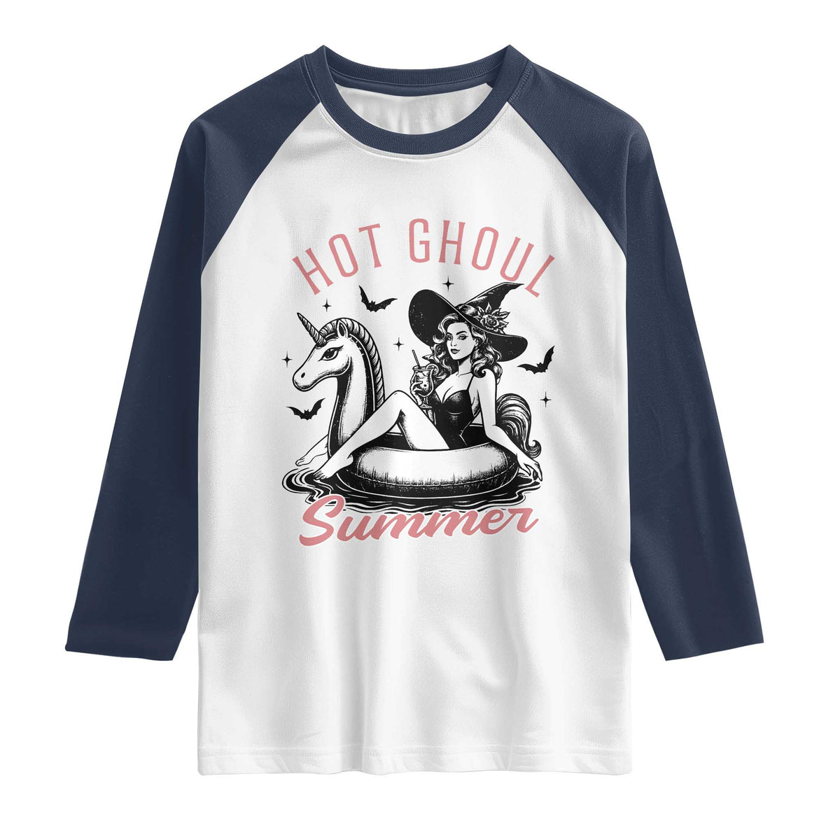 Hot Ghoul Summer Raglan Shirt Retro Pin Up Witch Summerween Summer Beach Halloween Vibes