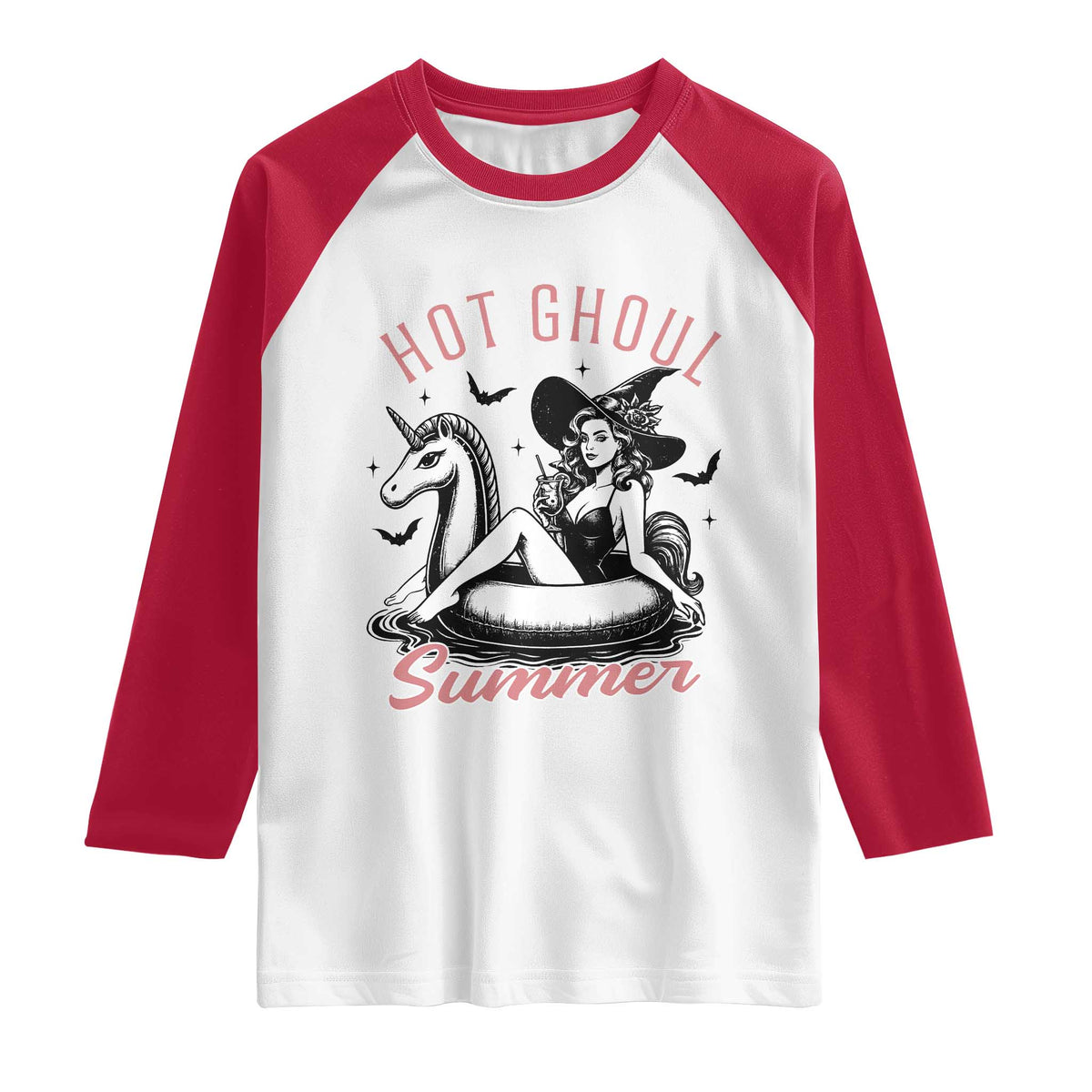 Hot Ghoul Summer Raglan Shirt Retro Pin Up Witch Summerween Summer Beach Halloween Vibes