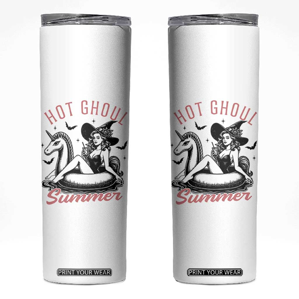 Hot Ghoul Summer Skinny Tumbler Retro Pin Up Witch Summerween Summer Beach Halloween Vibes TS02 White Print Your Wear