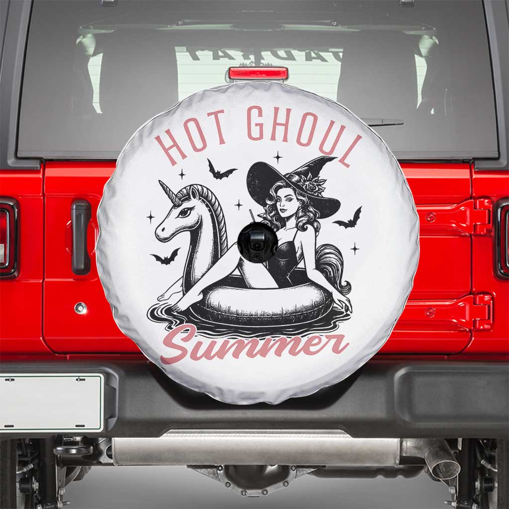 Hot Ghoul Summer Spare Tire Cover Retro Pin Up Witch Summerween Summer Beach Halloween Vibes TS02 White Print Your Wear