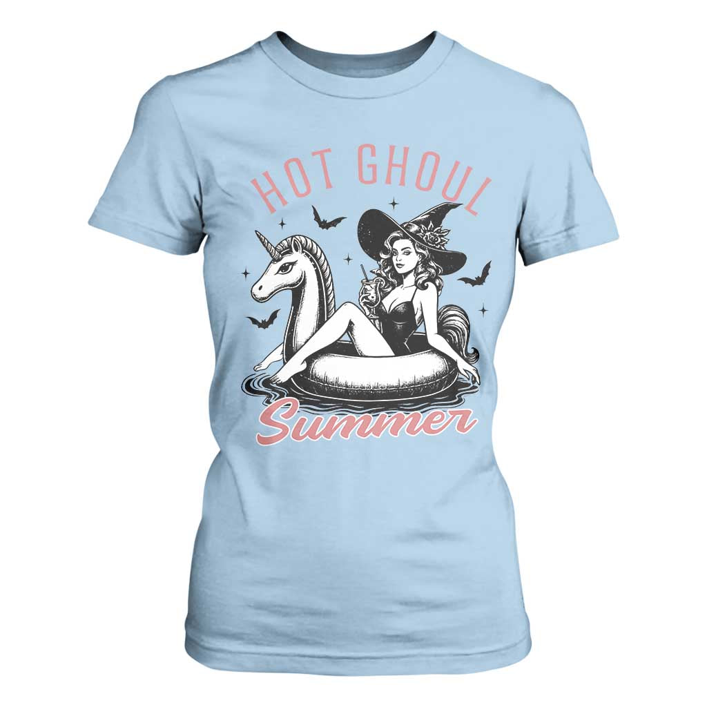 Hot Ghoul Summer T Shirt For Women Retro Pin Up Witch Summerween Summer Beach Halloween Vibes TS02 Light Blue Print Your Wear