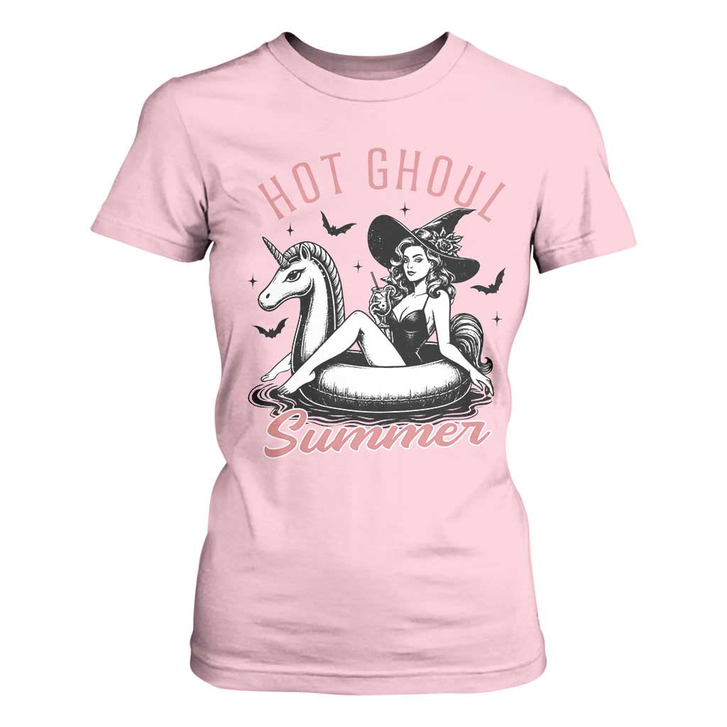 Hot Ghoul Summer T Shirt For Women Retro Pin Up Witch Summerween Summer Beach Halloween Vibes TS02 Light Pink Print Your Wear