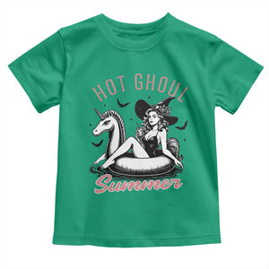 Hot Ghoul Summer Toddler T Shirt Retro Pin Up Witch Summerween Summer Beach Halloween Vibes TS02 Irish Green Print Your Wear