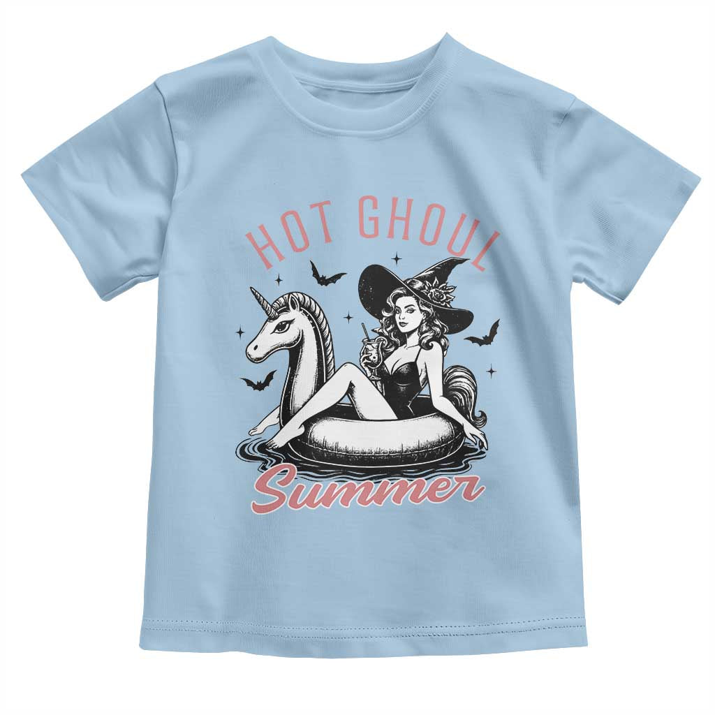 Hot Ghoul Summer Toddler T Shirt Retro Pin Up Witch Summerween Summer Beach Halloween Vibes TS02 Light Blue Print Your Wear