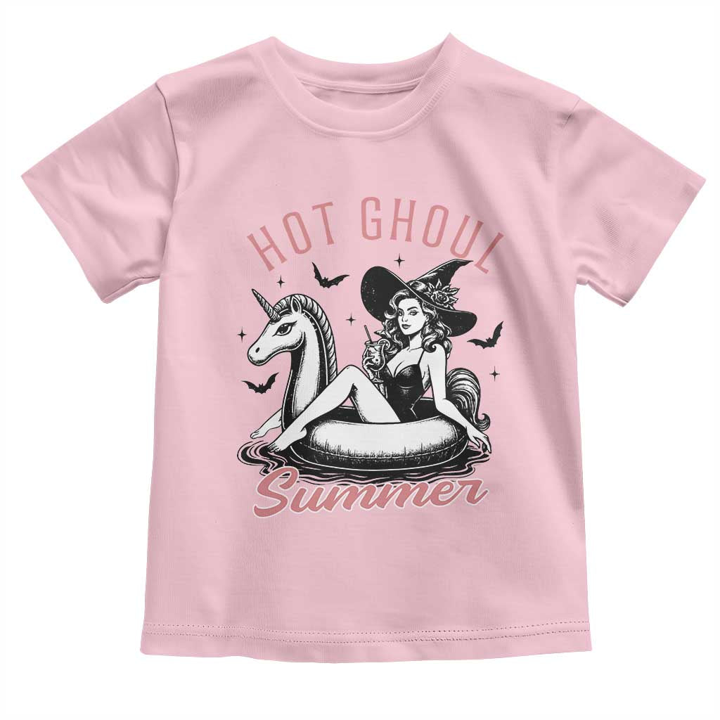 Hot Ghoul Summer Toddler T Shirt Retro Pin Up Witch Summerween Summer Beach Halloween Vibes TS02 Light Pink Print Your Wear