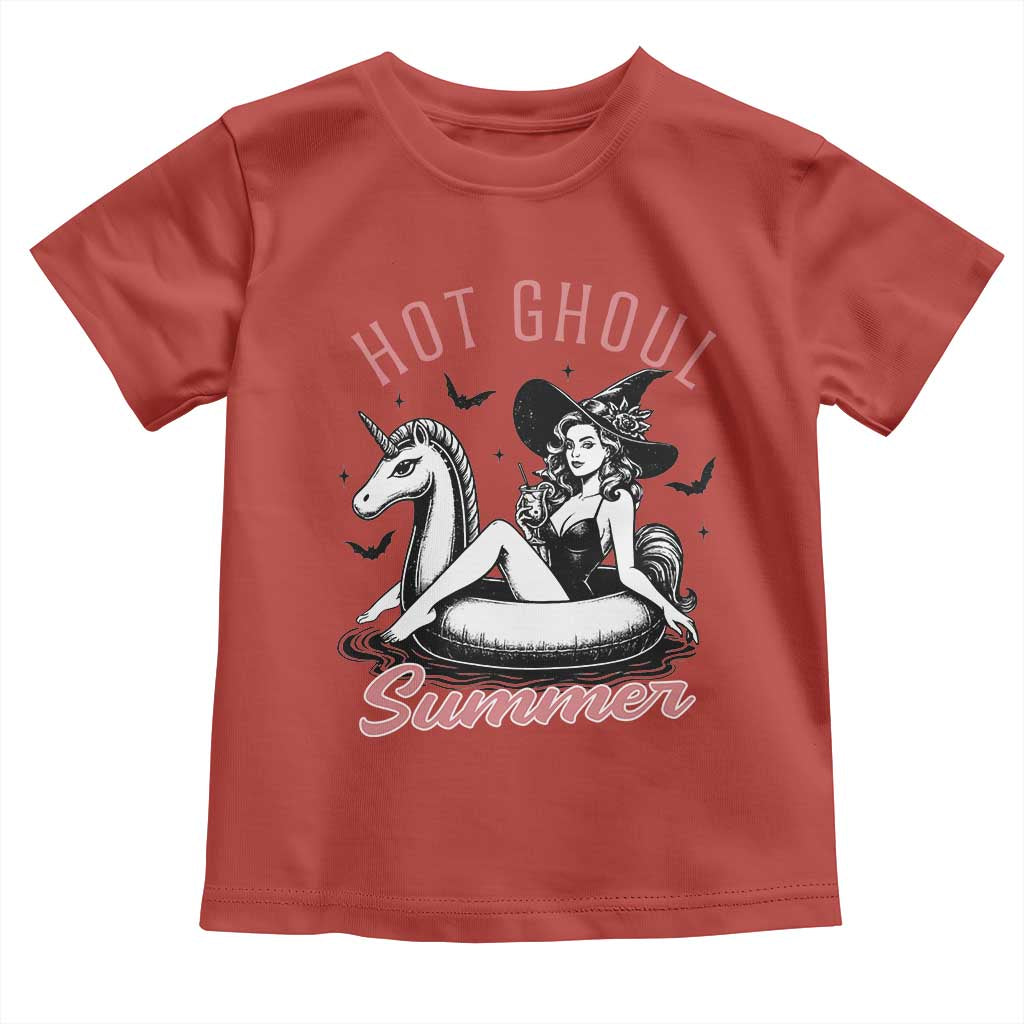 Hot Ghoul Summer Toddler T Shirt Retro Pin Up Witch Summerween Summer Beach Halloween Vibes TS02 Red Print Your Wear