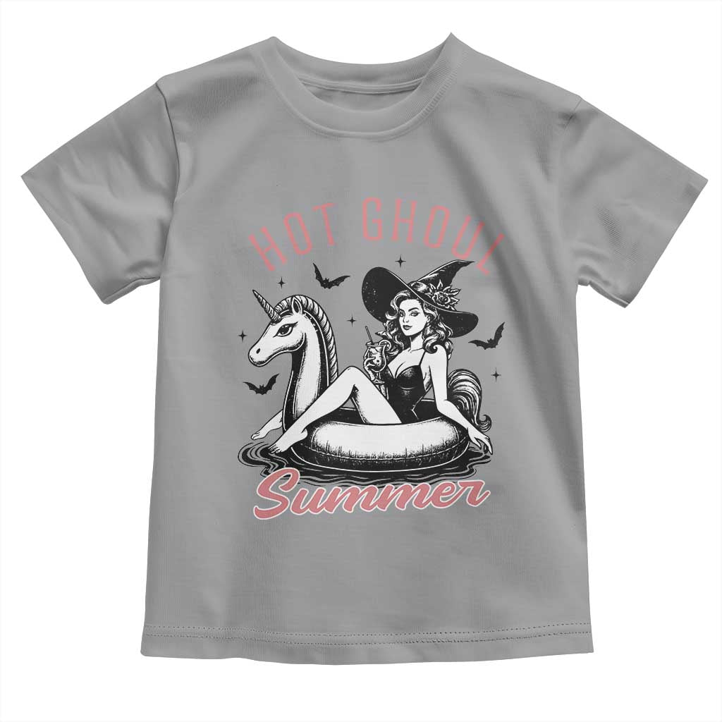 Hot Ghoul Summer Toddler T Shirt Retro Pin Up Witch Summerween Summer Beach Halloween Vibes TS02 Sport Gray Print Your Wear