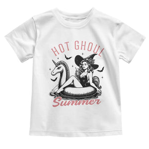 Hot Ghoul Summer Toddler T Shirt Retro Pin Up Witch Summerween Summer Beach Halloween Vibes TS02 White Print Your Wear