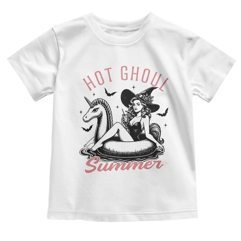Hot Ghoul Summer Toddler T Shirt Retro Pin Up Witch Summerween Summer Beach Halloween Vibes TS02 White Print Your Wear