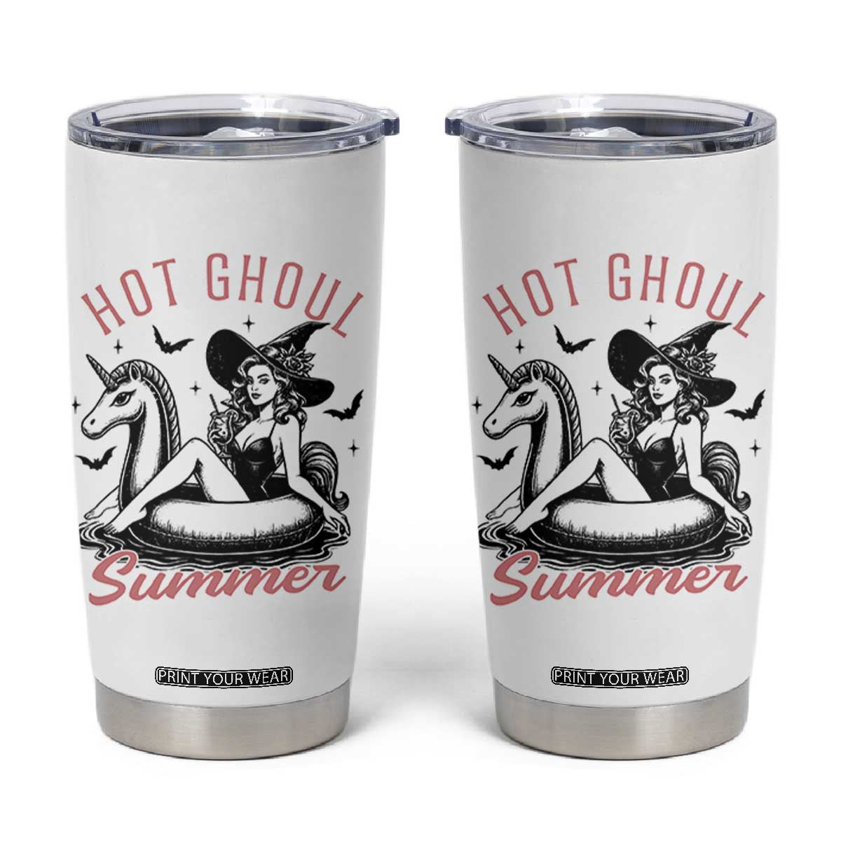 Hot Ghoul Summer Tumbler Cup Retro Pin Up Witch Summerween Summer Beach Halloween Vibes TS02 White Print Your Wear