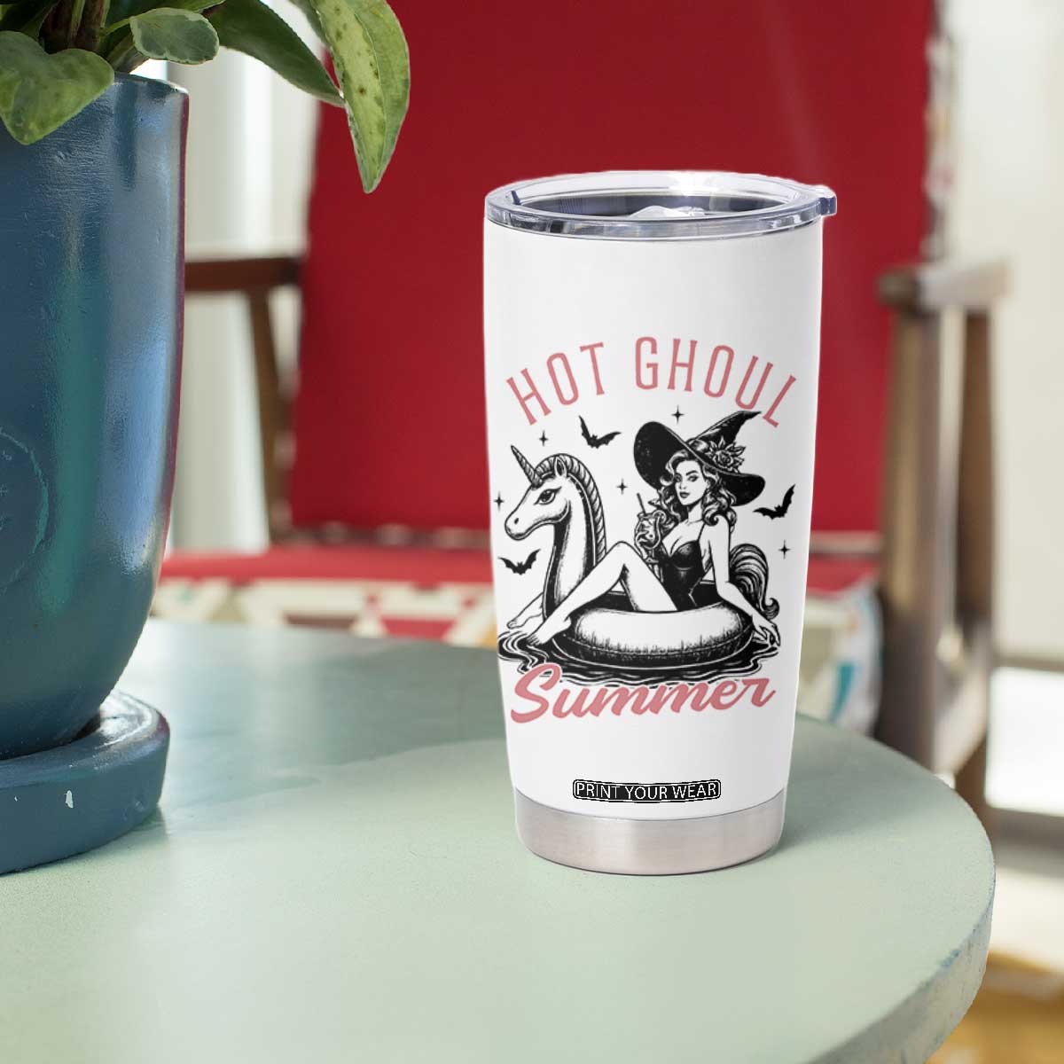Hot Ghoul Summer Tumbler Cup Retro Pin Up Witch Summerween Summer Beach Halloween Vibes TS02 Print Your Wear