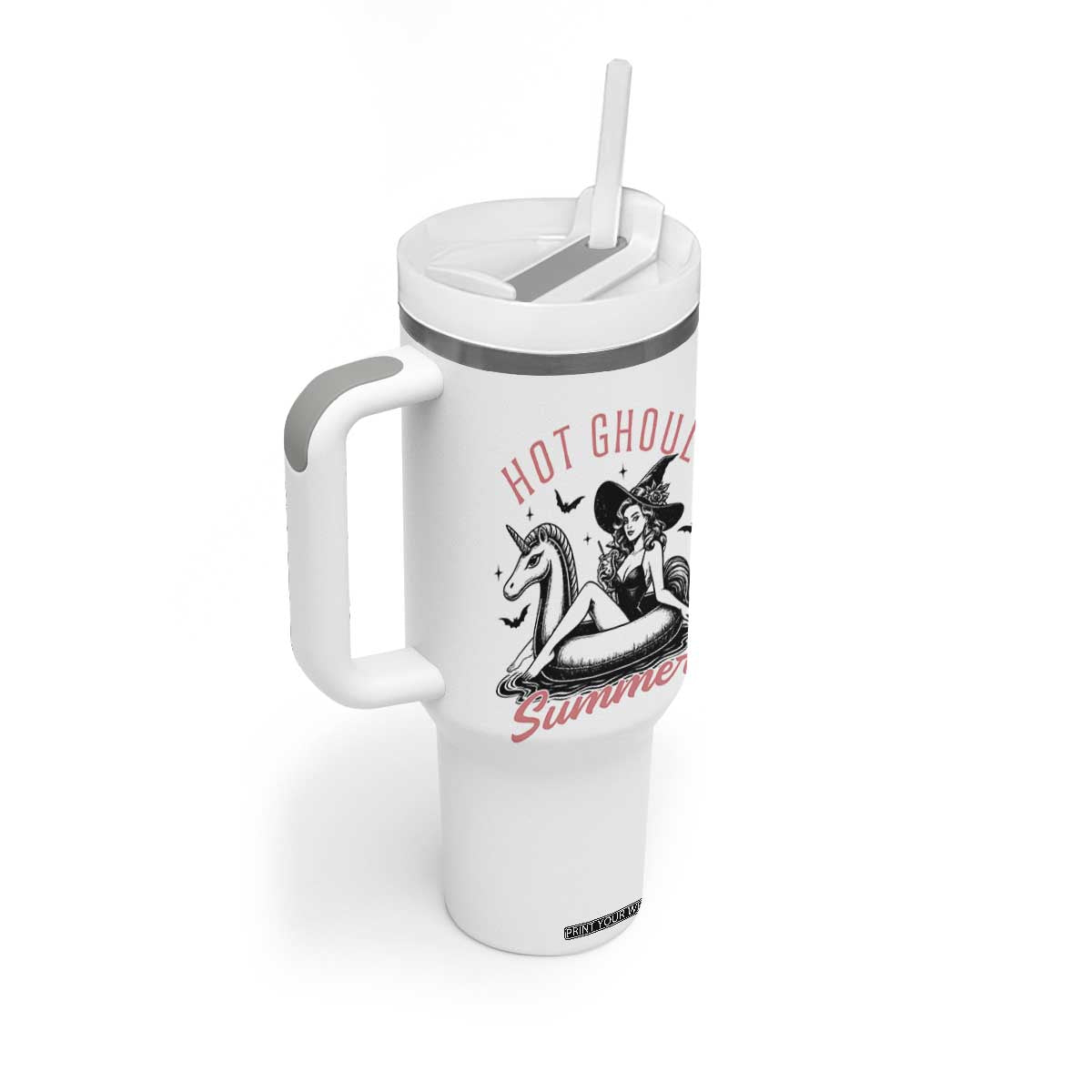 Hot Ghoul Summer Tumbler With Handle Retro Pin Up Witch Summerween Summer Beach Halloween Vibes TS02 Print Your Wear