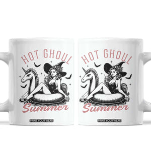 Hot Ghoul Summer Coffee Mug Retro Pin Up Witch Summerween Summer Beach Halloween Vibes TS02 White Print Your Wear