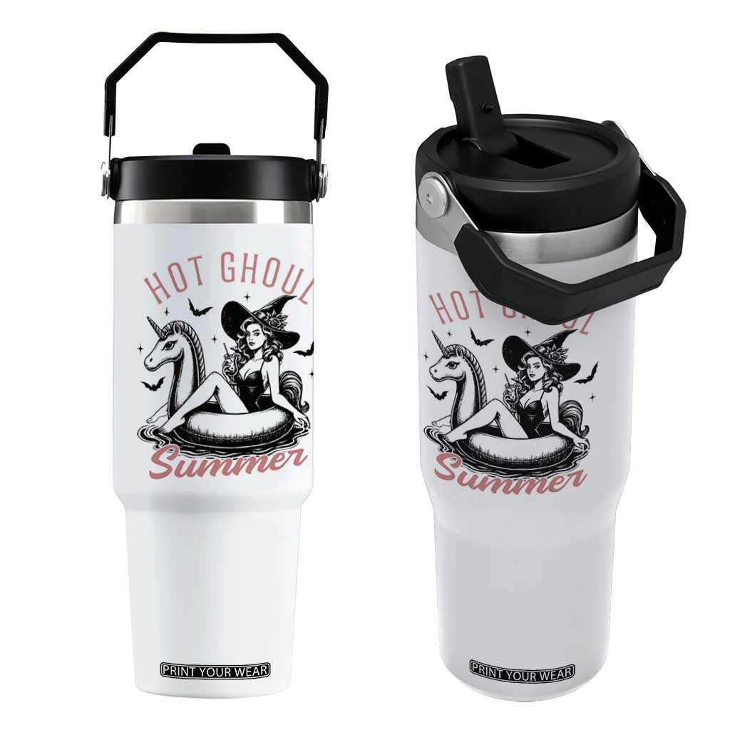 Hot Ghoul Summer Flip Straw Tumbler Retro Pin Up Witch Summerween Summer Beach Halloween Vibes TS02 One Size: 30 oz White Print Your Wear