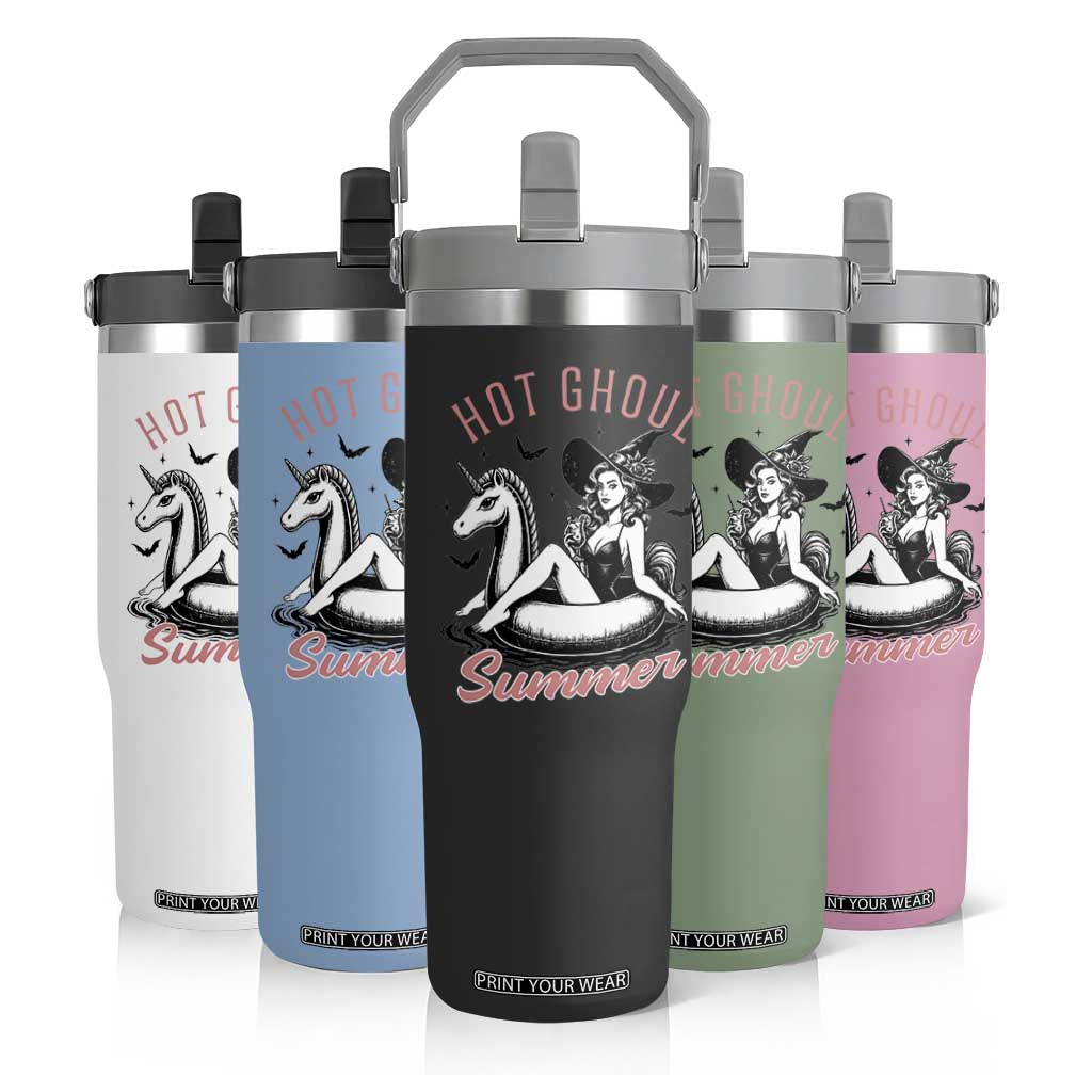 Hot Ghoul Summer Flip Straw Tumbler Retro Pin Up Witch Summerween Summer Beach Halloween Vibes TS02 Print Your Wear