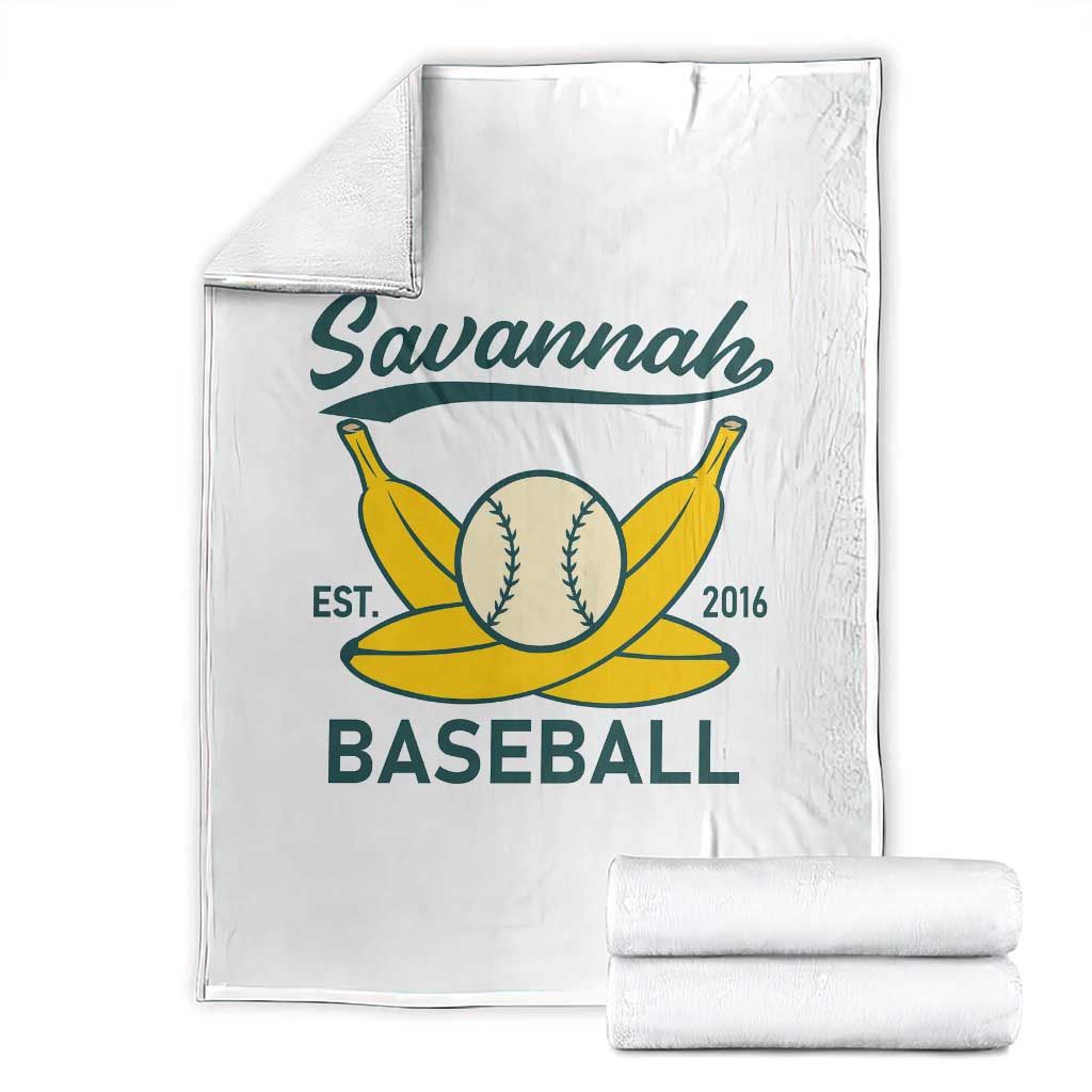 Retro Savannah Baseball Est. 2016 Throw Blanket Funny Banana and Ball Vintage Sports TS02 White Print Your Wear