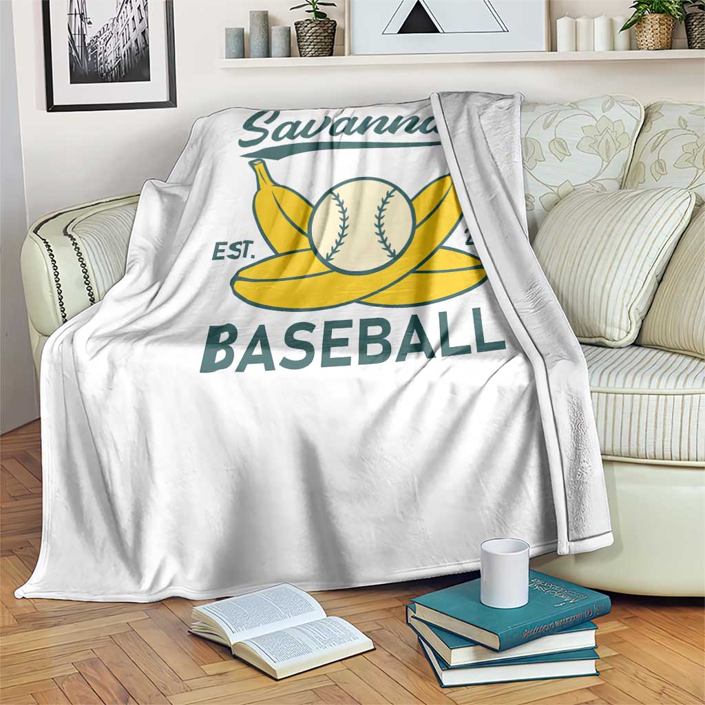 Retro Savannah Baseball Est. 2016 Throw Blanket Funny Banana and Ball Vintage Sports TS02 Print Your Wear