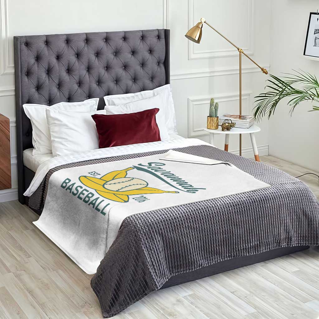 Retro Savannah Baseball Est. 2016 Throw Blanket Funny Banana and Ball Vintage Sports TS02 Print Your Wear