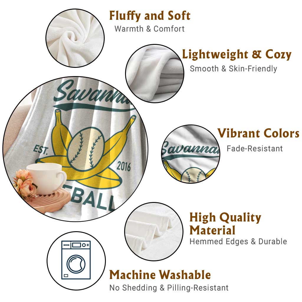 Retro Savannah Baseball Est. 2016 Throw Blanket Funny Banana and Ball Vintage Sports TS02 Print Your Wear