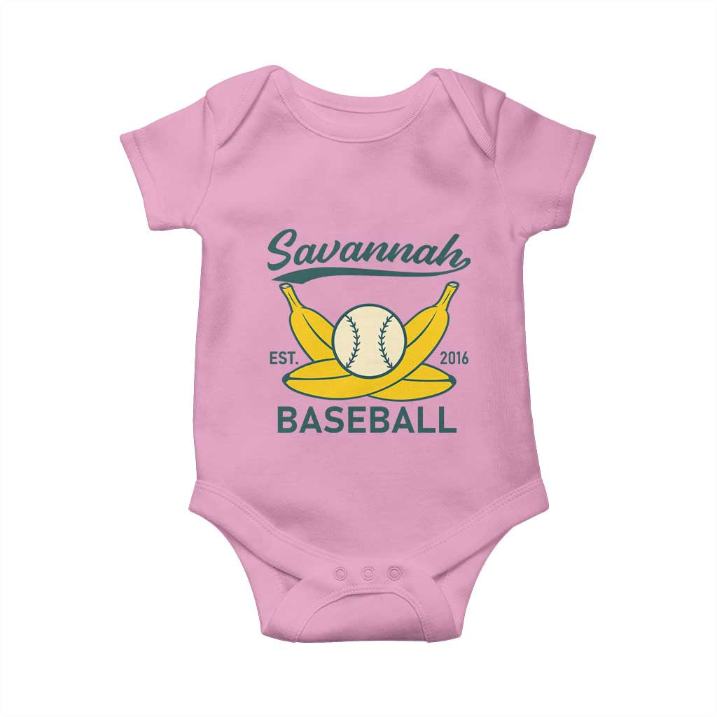 Retro Savannah Baseball Est. 2016 Baby Onesie Funny Banana and Ball Vintage Sports TS02 Light Pink Print Your Wear
