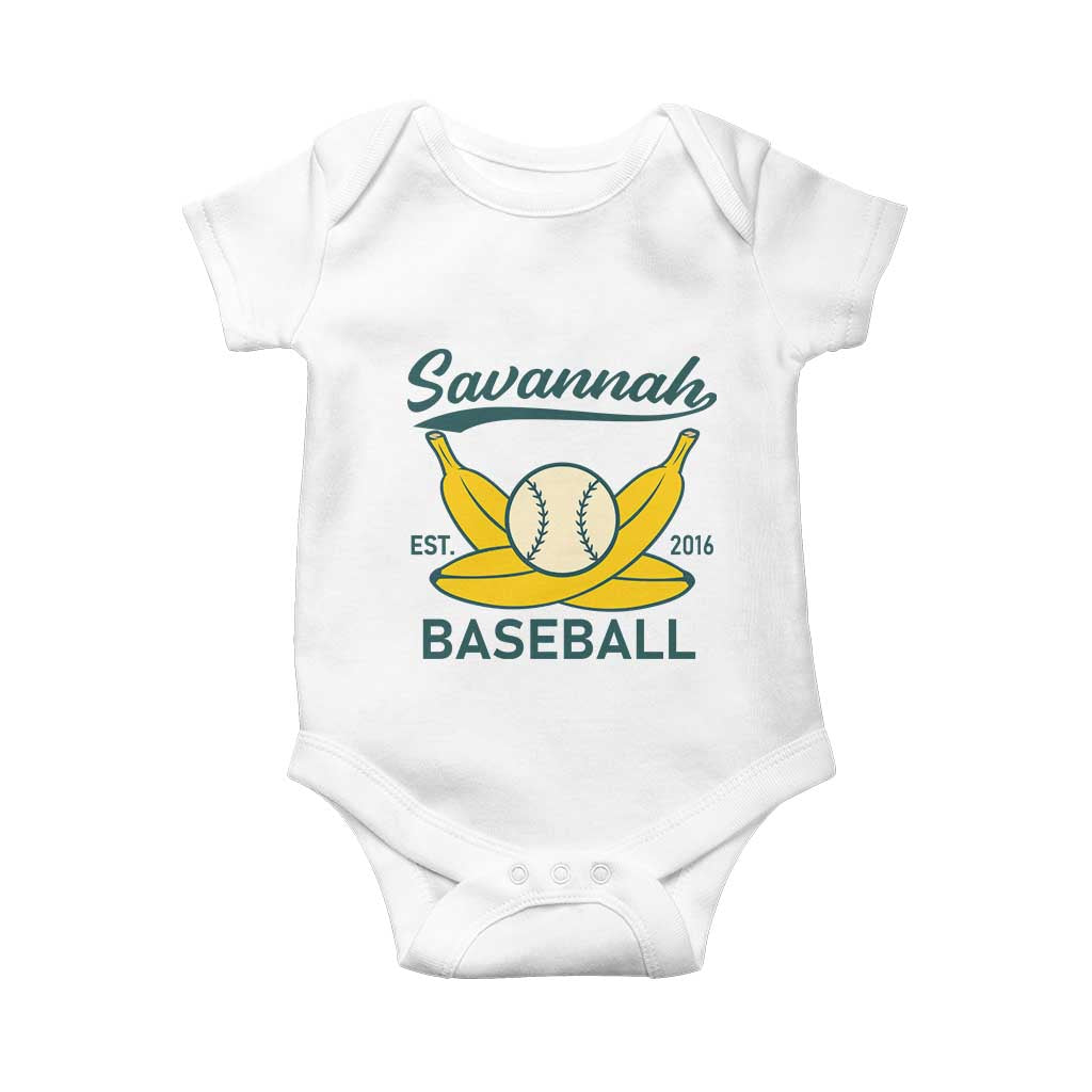 Retro Savannah Baseball Est. 2016 Baby Onesie Funny Banana and Ball Vintage Sports TS02 White Print Your Wear