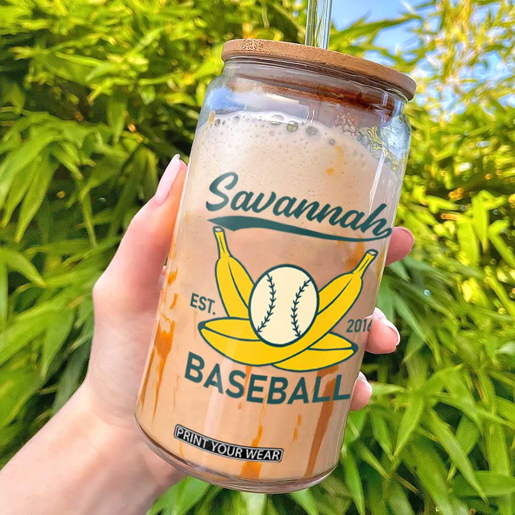 Retro Savannah Baseball Est. 2016 Glass Can Funny Banana and Ball Vintage Sports TS02 White Print Your Wear