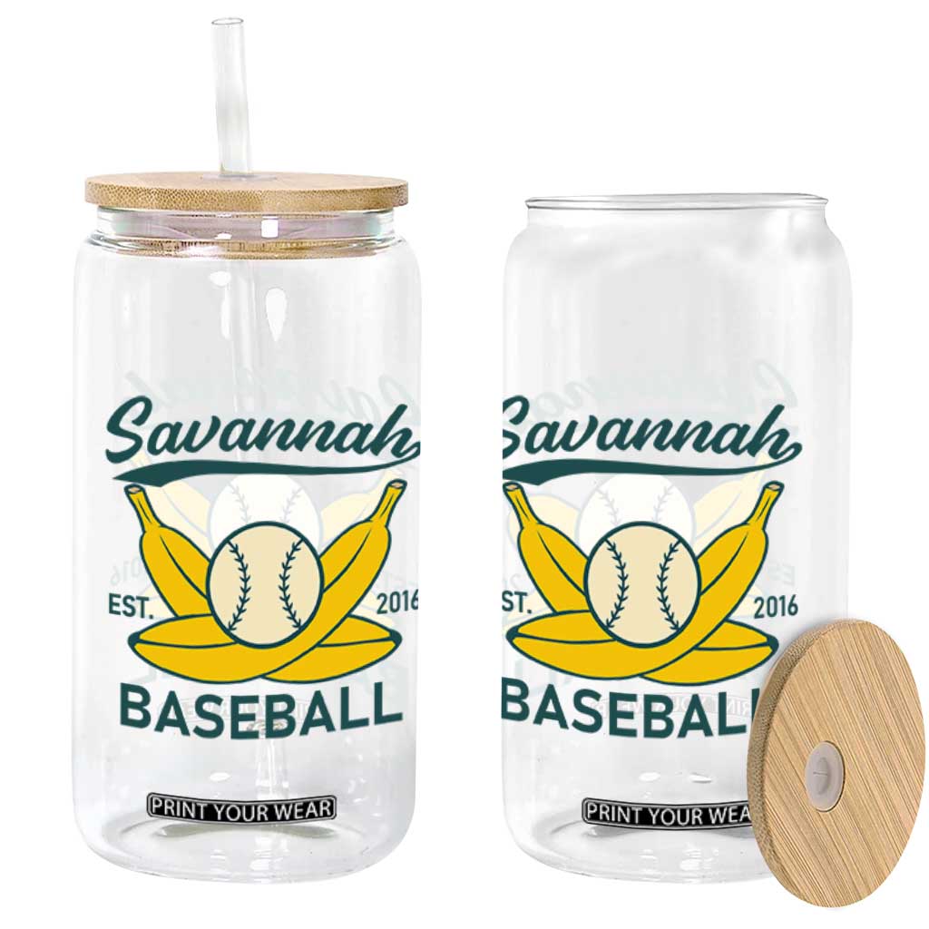 Retro Savannah Baseball Est. 2016 Glass Can Funny Banana and Ball Vintage Sports TS02 Print Your Wear