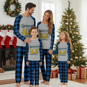 Retro Savannah Baseball Est. 2016 Plaid Pajama Set Funny Banana and Ball Vintage Sports TS02 Blue Plaid Print Your Wear