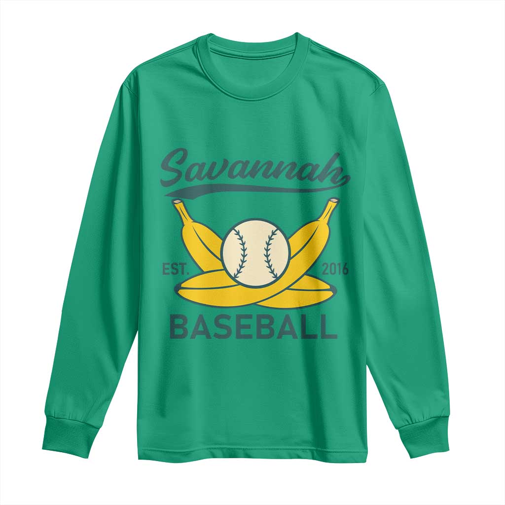 Retro Savannah Baseball Est. 2016 Long Sleeve Shirt Funny Banana and Ball Vintage Sports TS02 Irish Green Print Your Wear