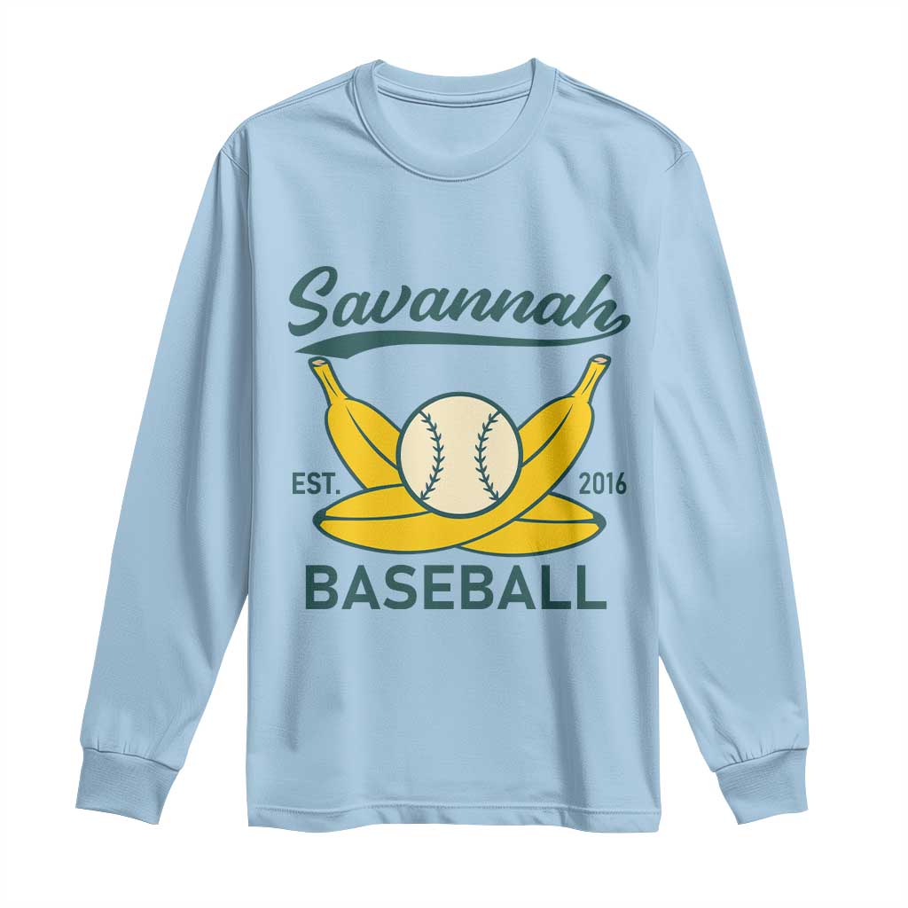Retro Savannah Baseball Est. 2016 Long Sleeve Shirt Funny Banana and Ball Vintage Sports TS02 Light Blue Print Your Wear
