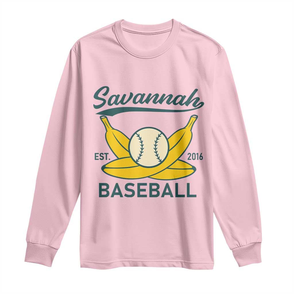 Retro Savannah Baseball Est. 2016 Long Sleeve Shirt Funny Banana and Ball Vintage Sports TS02 Light Pink Print Your Wear