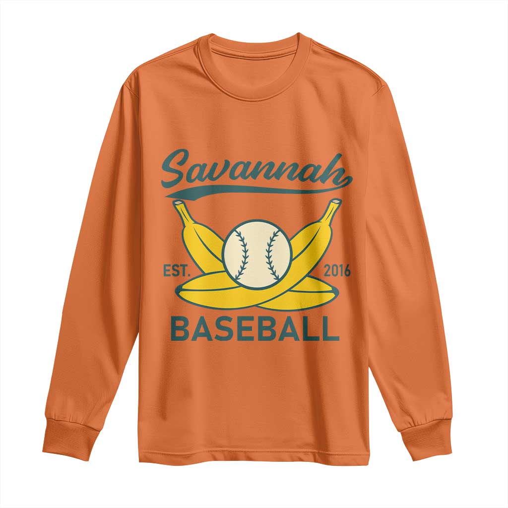 Retro Savannah Baseball Est. 2016 Long Sleeve Shirt Funny Banana and Ball Vintage Sports TS02 Orange Print Your Wear