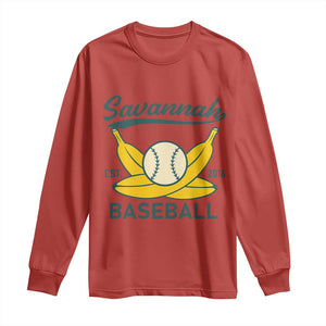 Retro Savannah Baseball Est. 2016 Long Sleeve Shirt Funny Banana and Ball Vintage Sports TS02 Red Print Your Wear