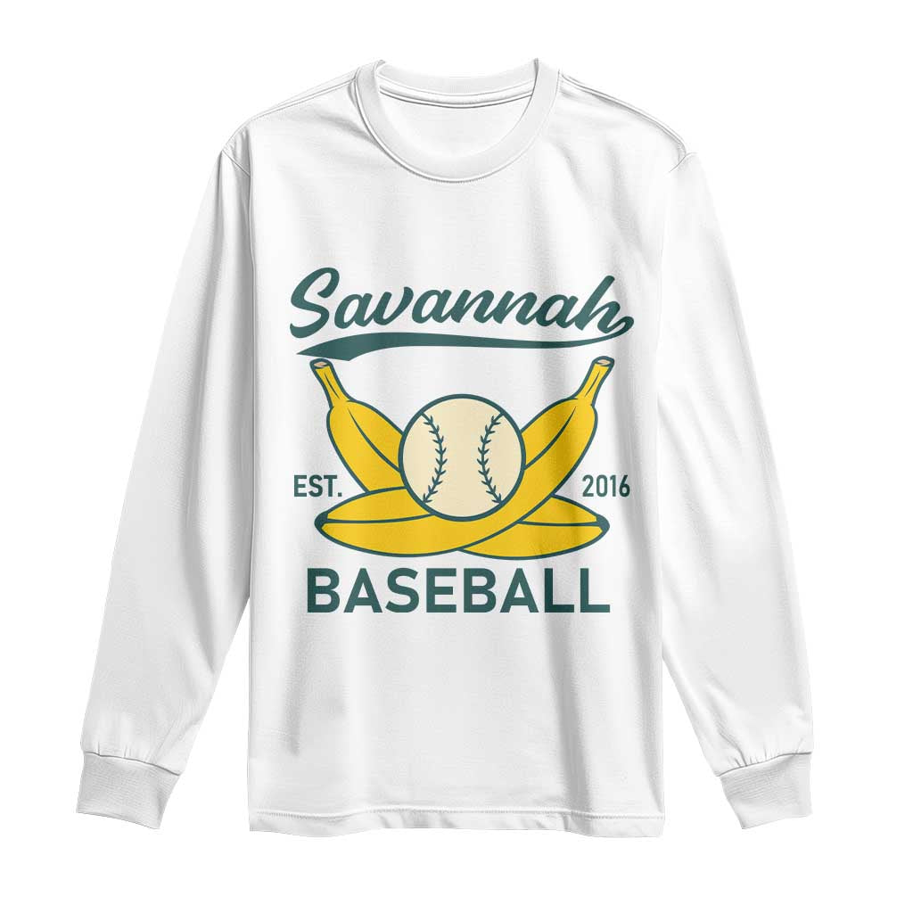 Retro Savannah Baseball Est. 2016 Long Sleeve Shirt Funny Banana and Ball Vintage Sports TS02 White Print Your Wear