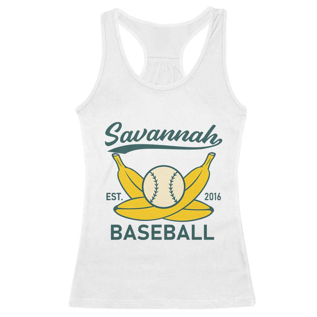 Retro Savannah Baseball Est. 2016 Racerback Tank Top Funny Banana and Ball Vintage Sports TS02 White Print Your Wear