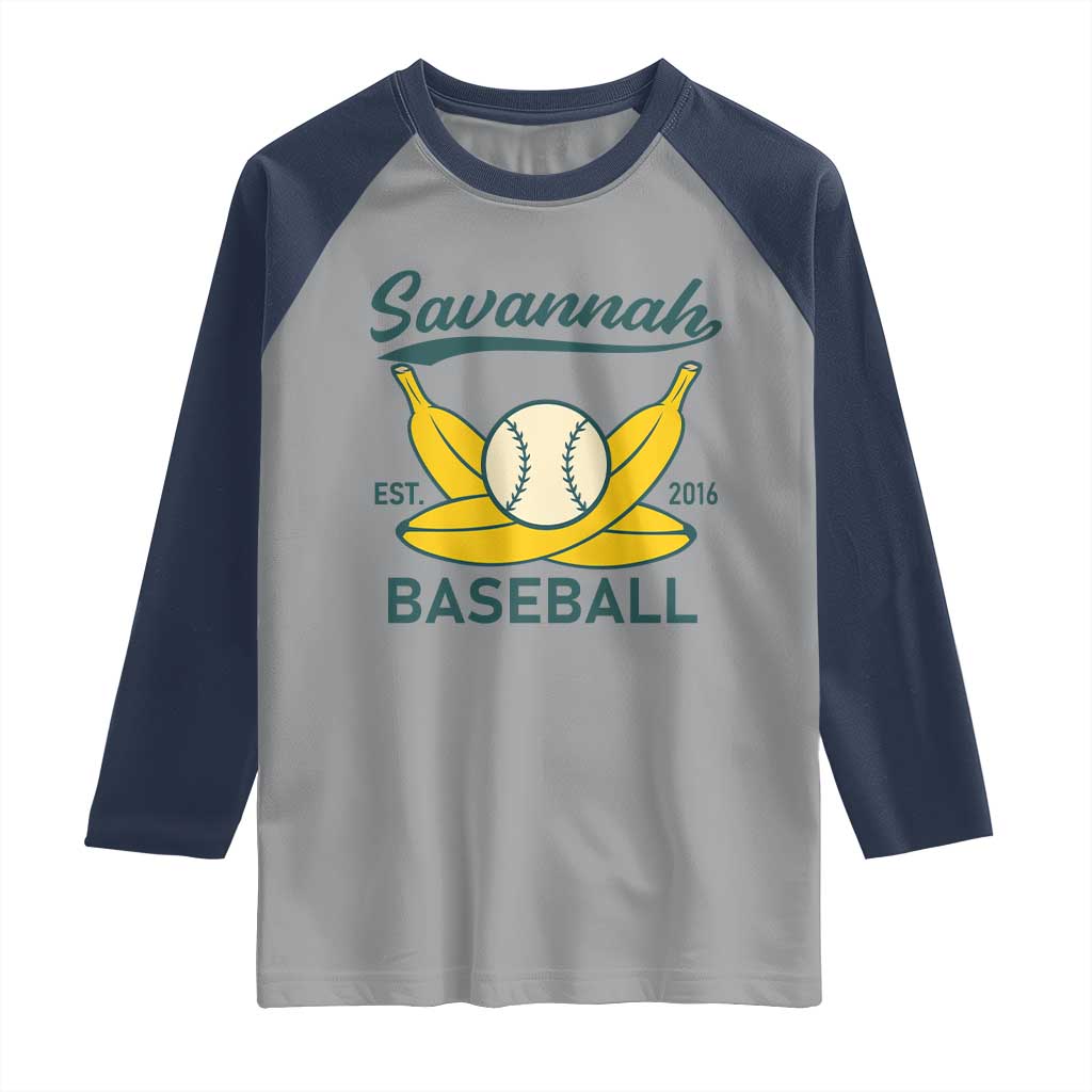 Retro Savannah Baseball Est. 2016 Raglan Shirt Funny Banana and Ball Vintage Sports TS02 Sport Gray Navy Print Your Wear