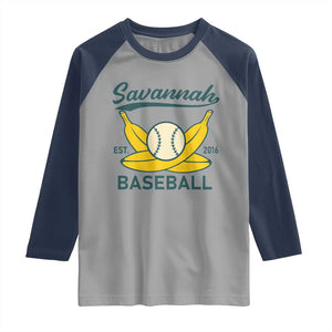 Retro Savannah Baseball Est. 2016 Raglan Shirt Funny Banana and Ball Vintage Sports TS02 Sport Gray Navy Print Your Wear