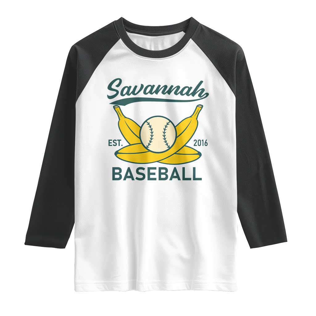 Retro Savannah Baseball Est. 2016 Raglan Shirt Funny Banana and Ball Vintage Sports TS02 White Black Print Your Wear
