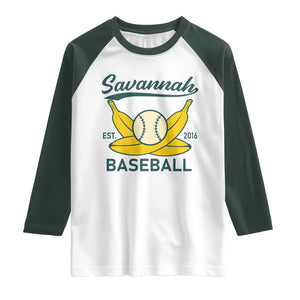 Retro Savannah Baseball Est. 2016 Raglan Shirt Funny Banana and Ball Vintage Sports TS02 White Dark Forest Green Print Your Wear