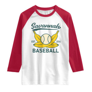 Retro Savannah Baseball Est. 2016 Raglan Shirt Funny Banana and Ball Vintage Sports TS02 White Red Print Your Wear