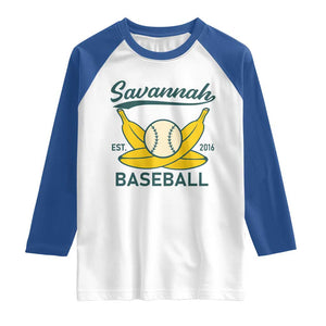 Retro Savannah Baseball Est. 2016 Raglan Shirt Funny Banana and Ball Vintage Sports TS02 White Royal Print Your Wear