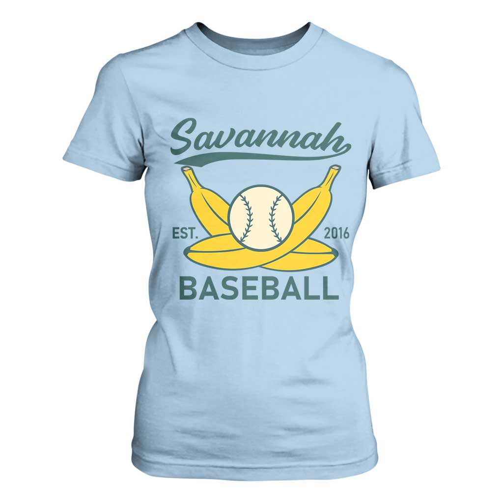 Retro Savannah Baseball Est. 2016 T Shirt For Women Funny Banana and Ball Vintage Sports TS02 Light Blue Print Your Wear