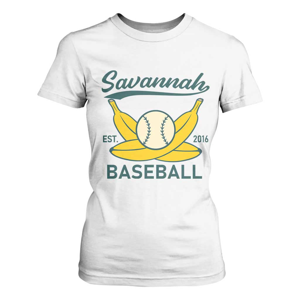 Retro Savannah Baseball Est. 2016 T Shirt For Women Funny Banana and Ball Vintage Sports TS02 White Print Your Wear