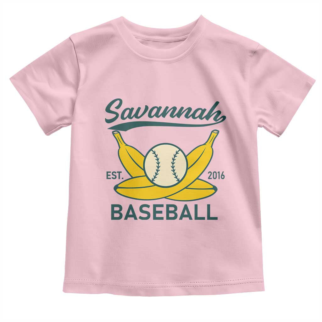 Retro Savannah Baseball Est. 2016 Toddler T Shirt Funny Banana and Ball Vintage Sports TS02 Light Pink Print Your Wear