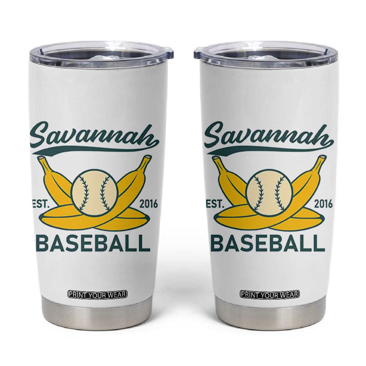 Retro Savannah Baseball Est. 2016 Tumbler Cup Funny Banana and Ball Vintage Sports TS02 White Print Your Wear