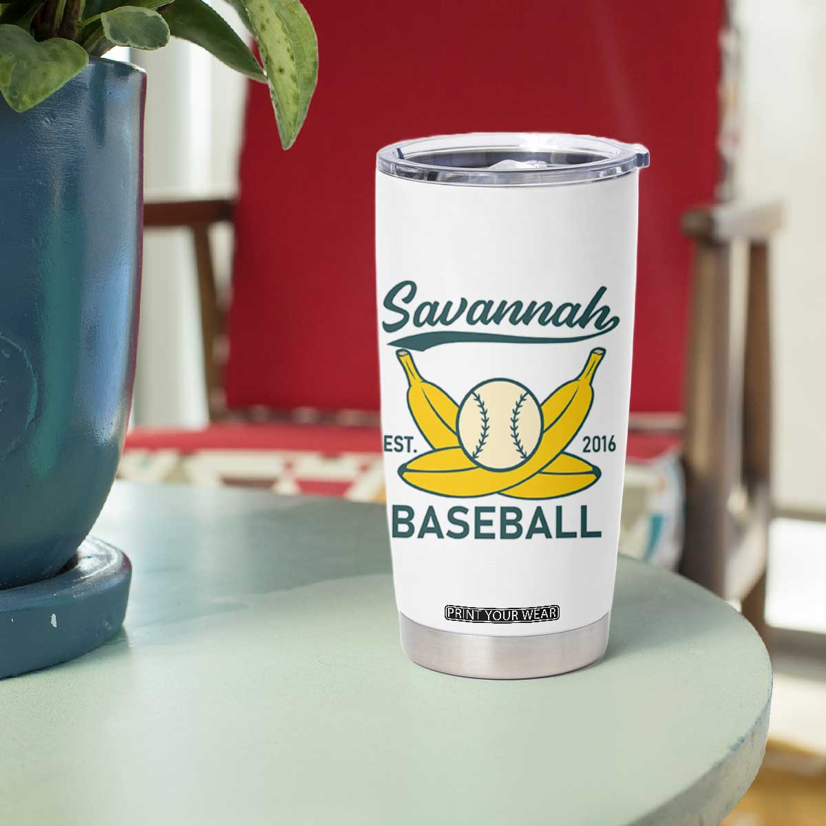 Retro Savannah Baseball Est. 2016 Tumbler Cup Funny Banana and Ball Vintage Sports TS02 Print Your Wear