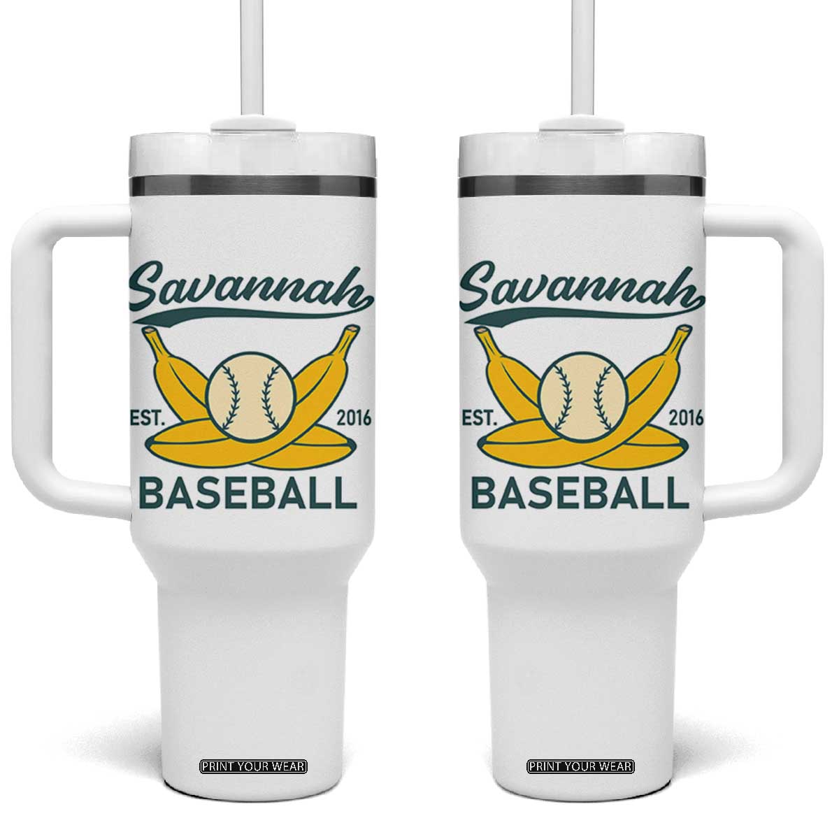 Retro Savannah Baseball Est. 2016 Tumbler With Handle Funny Banana and Ball Vintage Sports TS02 One Size: 40 oz White Print Your Wear
