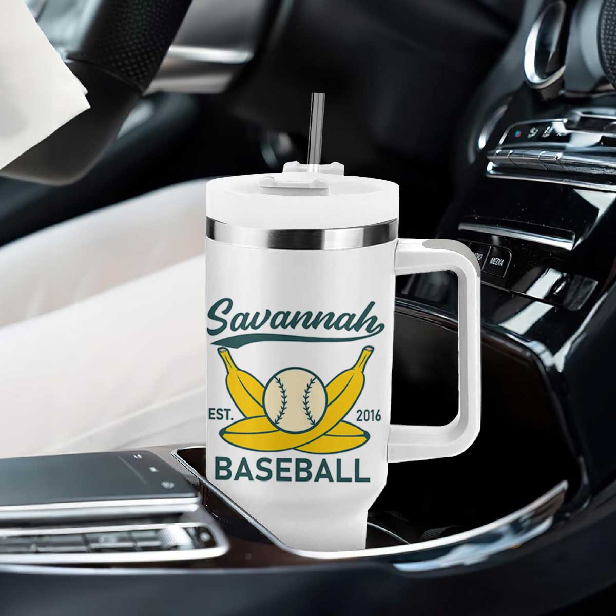 Retro Savannah Baseball Est. 2016 Tumbler With Handle Funny Banana and Ball Vintage Sports TS02 Print Your Wear