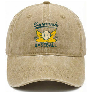 Retro Savannah Baseball Est. 2016 Washed Cotton Baseball Cap - Funny Banana and Ball Vintage Sports TS02 Washed Cap Universal Fit Khaki Print Your Wear