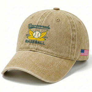 Retro Savannah Baseball Est. 2016 Washed Cotton Baseball Cap - Funny Banana and Ball Vintage Sports TS02 Print Your Wear